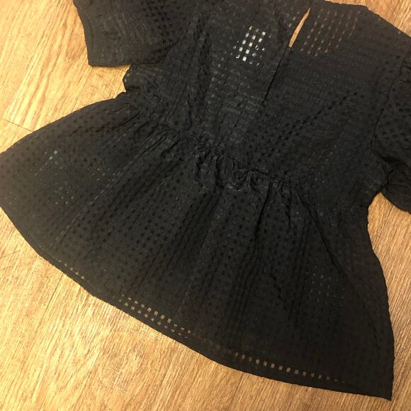Maeve Puff Short Sleeve Babydoll Blouse in Black Size XS - Picture 9 of 13
